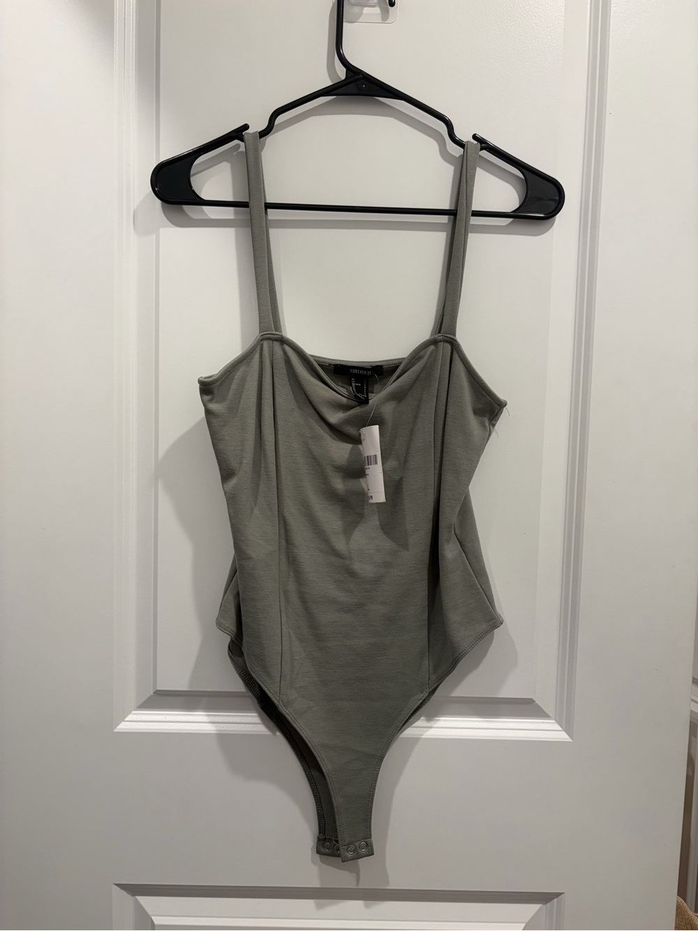 Forever 21 Olive Ribbed Strap One-Piece Bodysuit